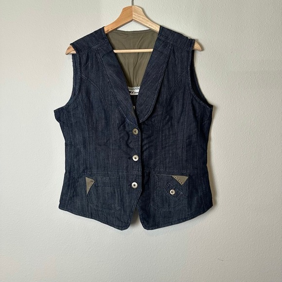 JMY Jeans Jackets & Blazers - Vintage Y2K Dark Wash‎ Denim Vest Utility Pockets Blue Womens Size 12 NWT